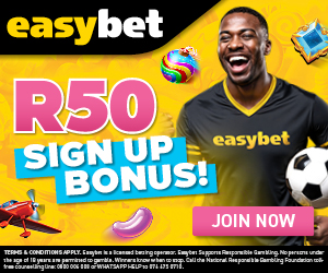 Easybet R50 sign-up bonus. Join now. 18+, T&Cs apply.